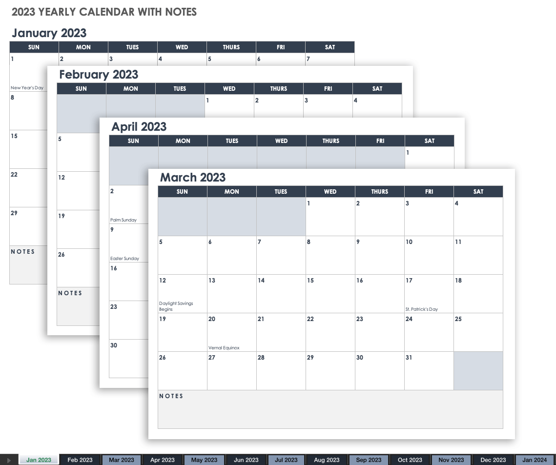 2023 Yearly Calendar with Notes