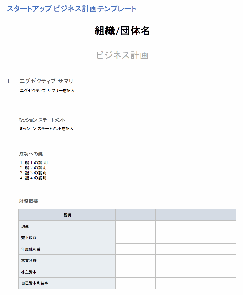  スタートアップ事業計画書テンプレート