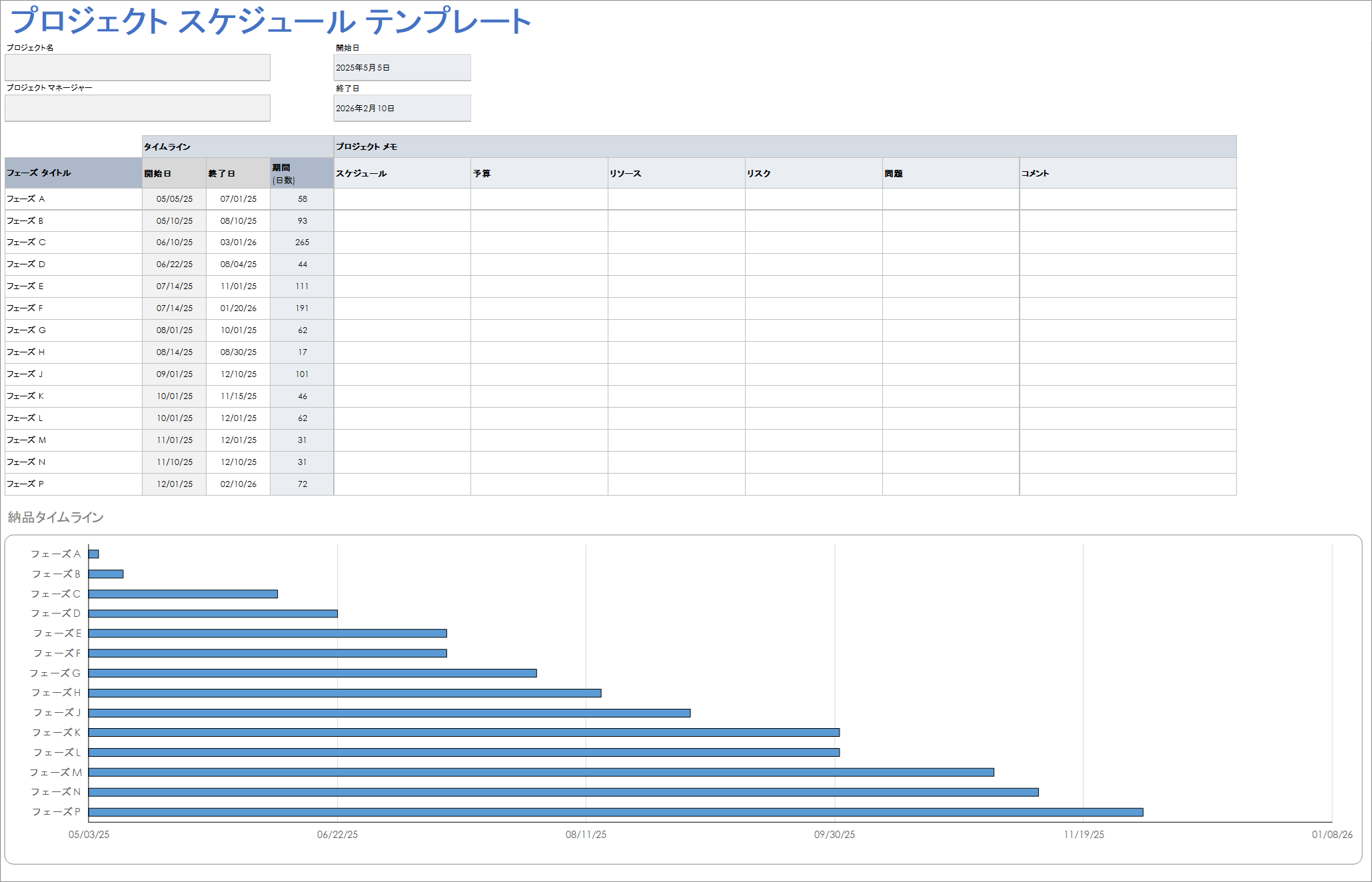  プロジェクトスケジュールテンプレート