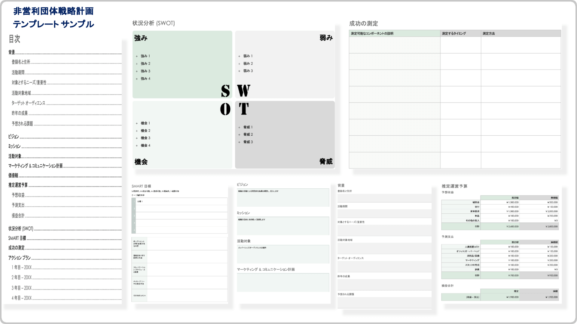  非営利戦略計画テンプレートの例