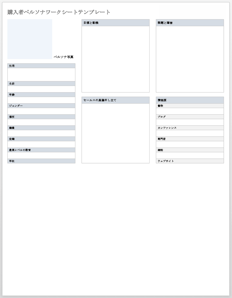 バイヤーペルソナワークシートテンプレート
