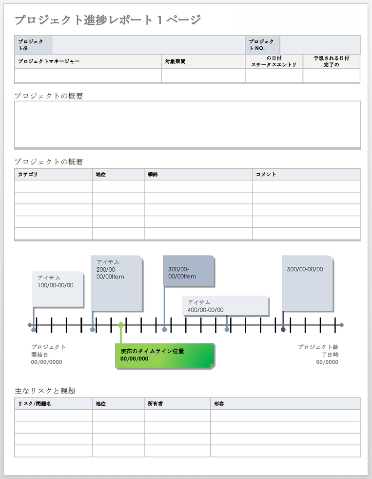 1ページのプロジェクトステータスレポートテンプレート