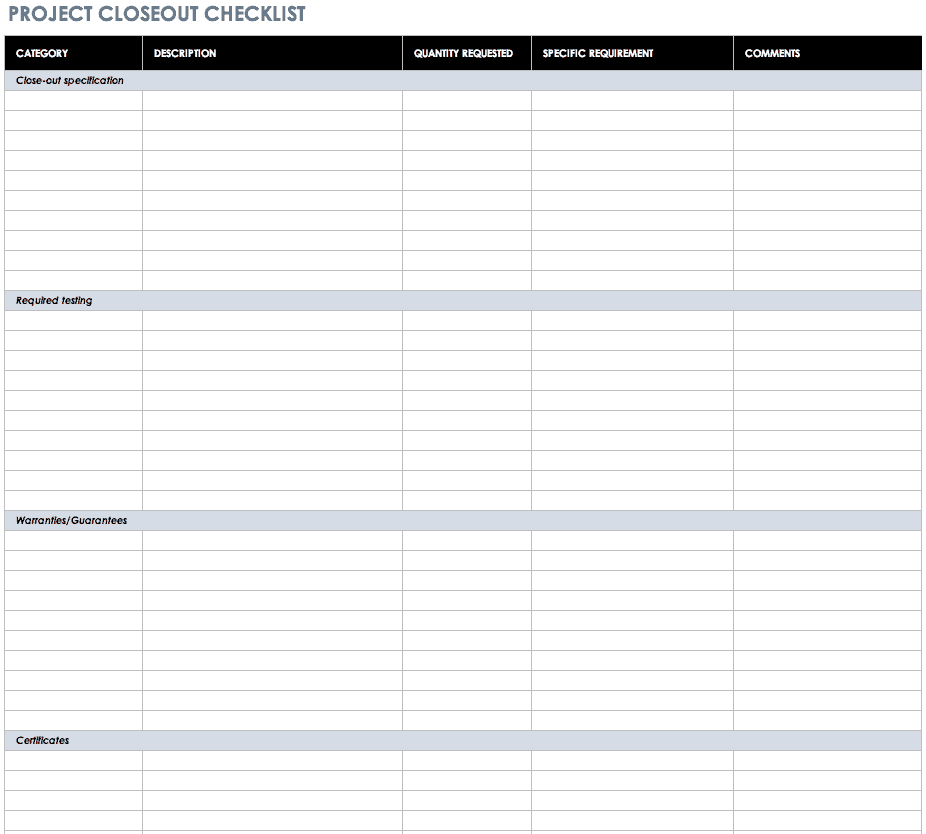 Project Closeout Checklist Template